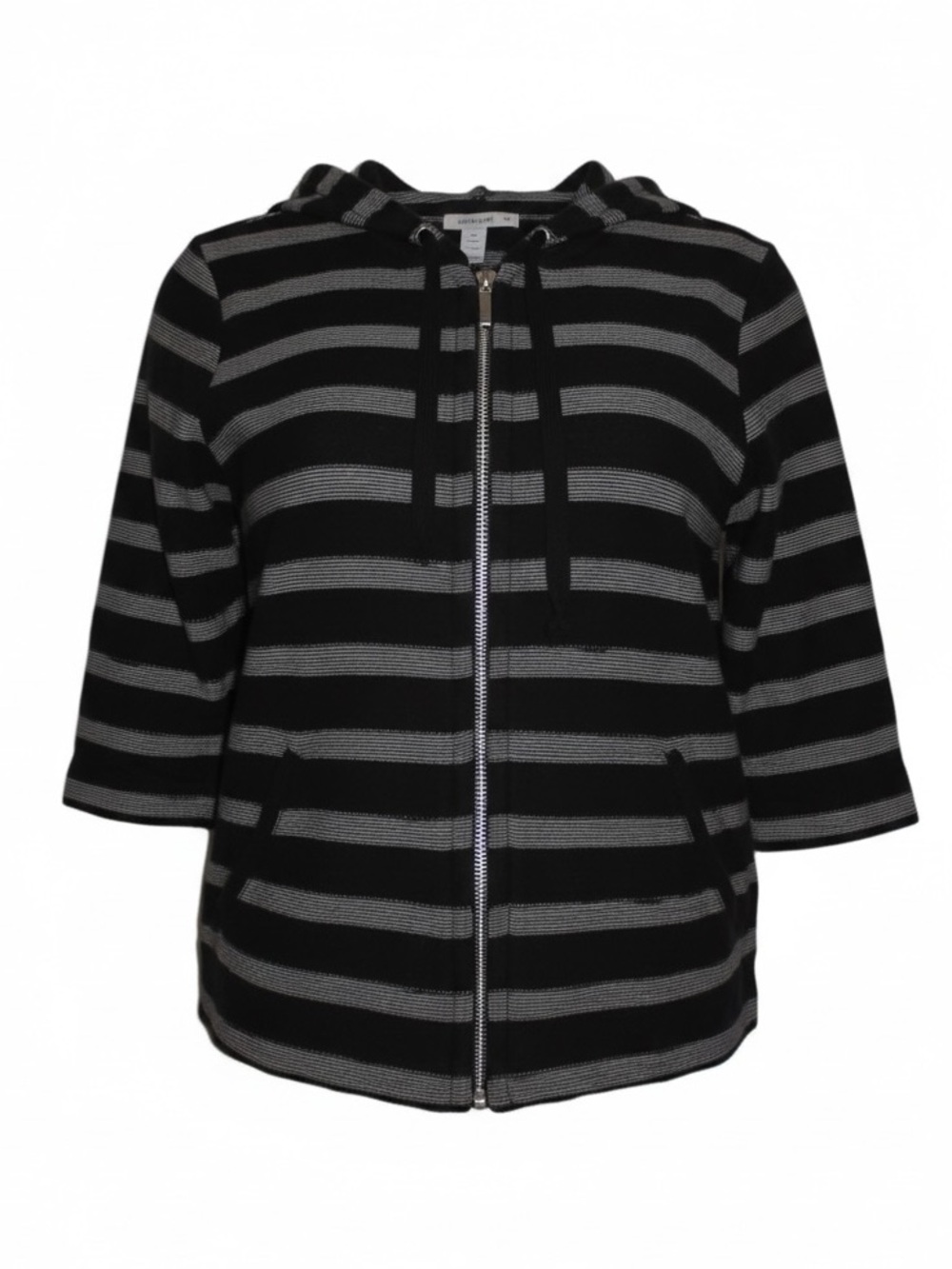 Chico's Weekends Black & White Striped Zip Hoodie Jacket Size M
